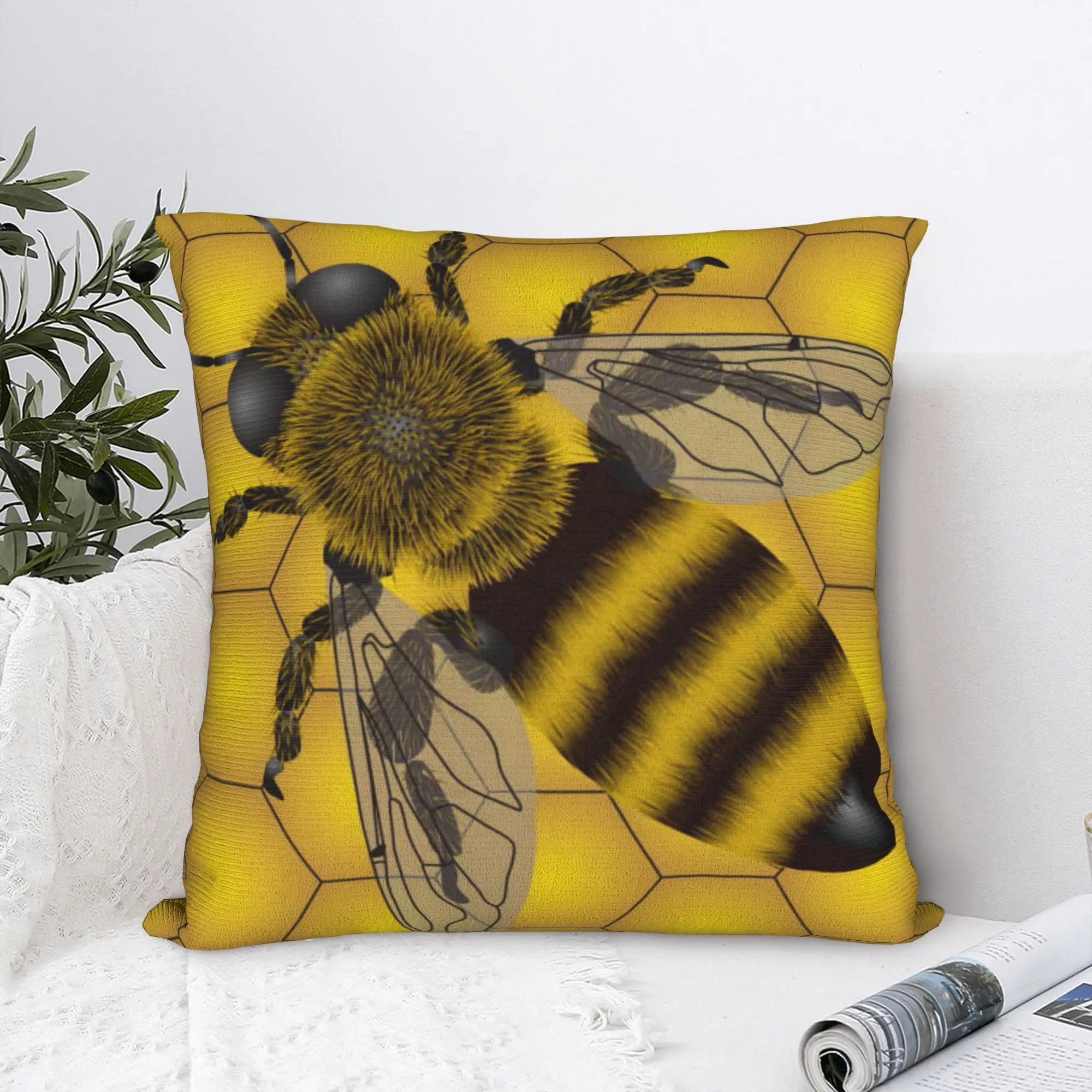 Pillow Cover Bee Pattern Honeycomb  Kawaii Pillow Case For Sofa Couch Bed Living Room Pillowcases