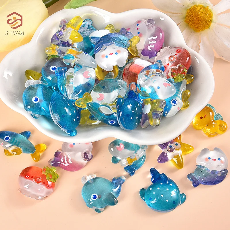 5Pcs Cute Cartoon Clear Marine Animals Flat Back Resin Accessories Creative DIY Craft Decoration Material Accessories Gifts