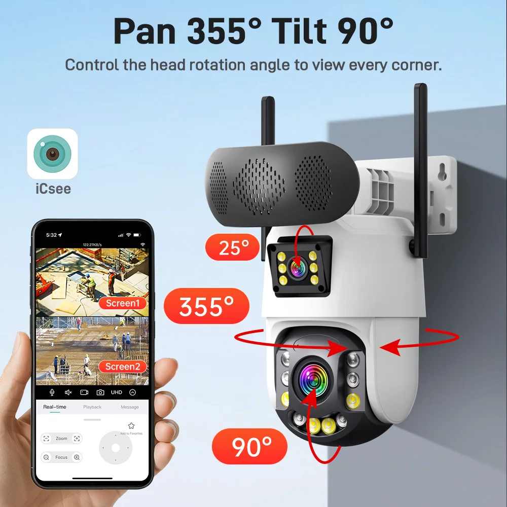 8MP Bluetooth Speaker Wifi PTZ Camera 50X Optical Zoom Outdoor Wireless Cctv Security Color Night Vision IP Camera ICsee Xmeye