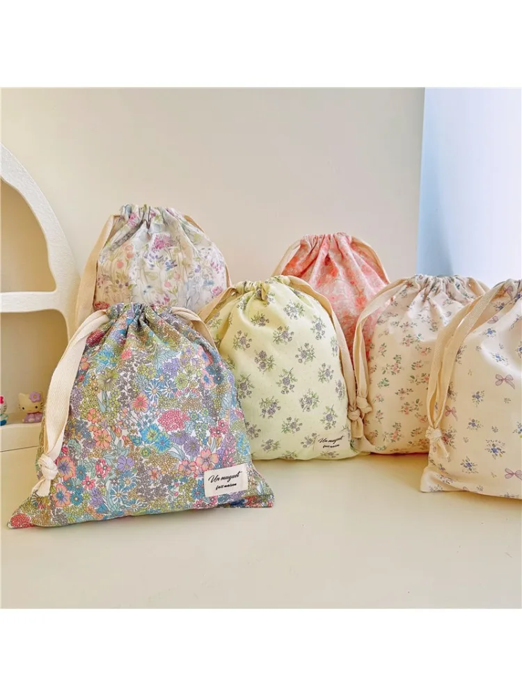 Sac à cordon en coton Floral fait à la main, 1 pièce, pochette de rangement Vintage pour sous-vêtements, pochette d'organisation de voyage