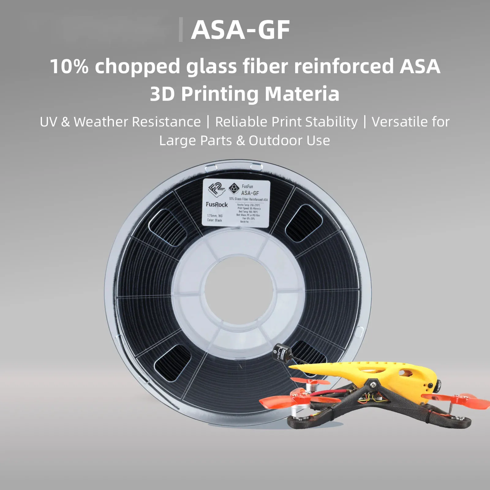 

Нить для 3D-принтера ASA-GF, 10 % армированное стекловолокном, превосходная устойчивость к атмосферным воздействиям и ультрафиолетовому излучению, высокая прочность и тепловая стабильность для