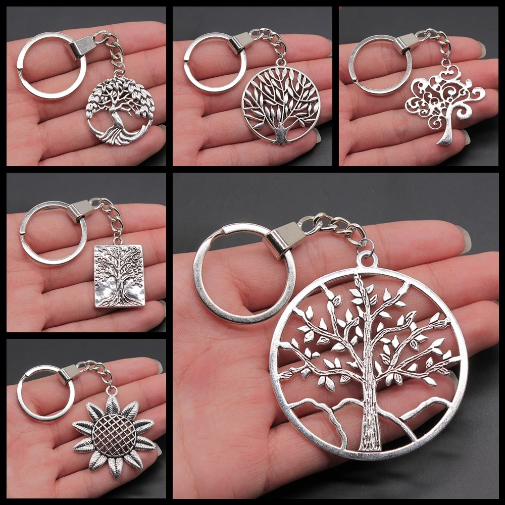 New Fashion Men 30mm Keychain DIY Metal Alloy Holder Chain Vintage Heart Flower Rose Sunflower Tree Pendant Keyring