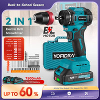 YOFIDRA 2 in1 Brushless Electric Screwdriver Hammer Cordless Drill Impact Multifunctional Power Tool For Makita 18V Battery Pin