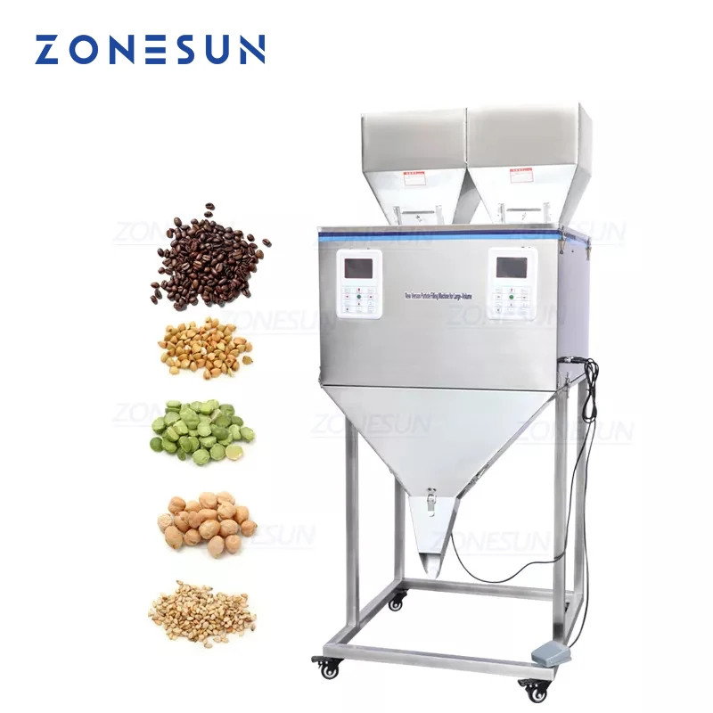 

ZONESUN DL-5000D Double Head Vibration Coffee Bean Tea Bag Sachet Powder Pouch Semi Automatic Racking Weighing Filling Machinery