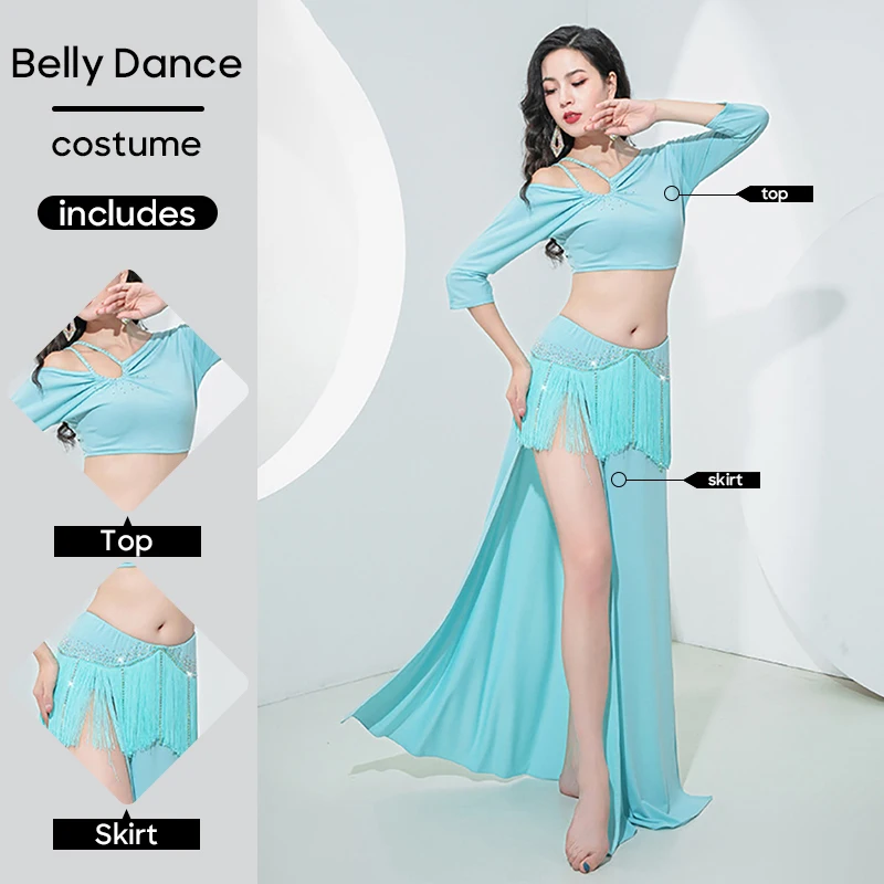 Ropa de práctica de danza del vientre para mujeres adultas, traje de actuación en escenario, traje de práctica Personal, falda y Top