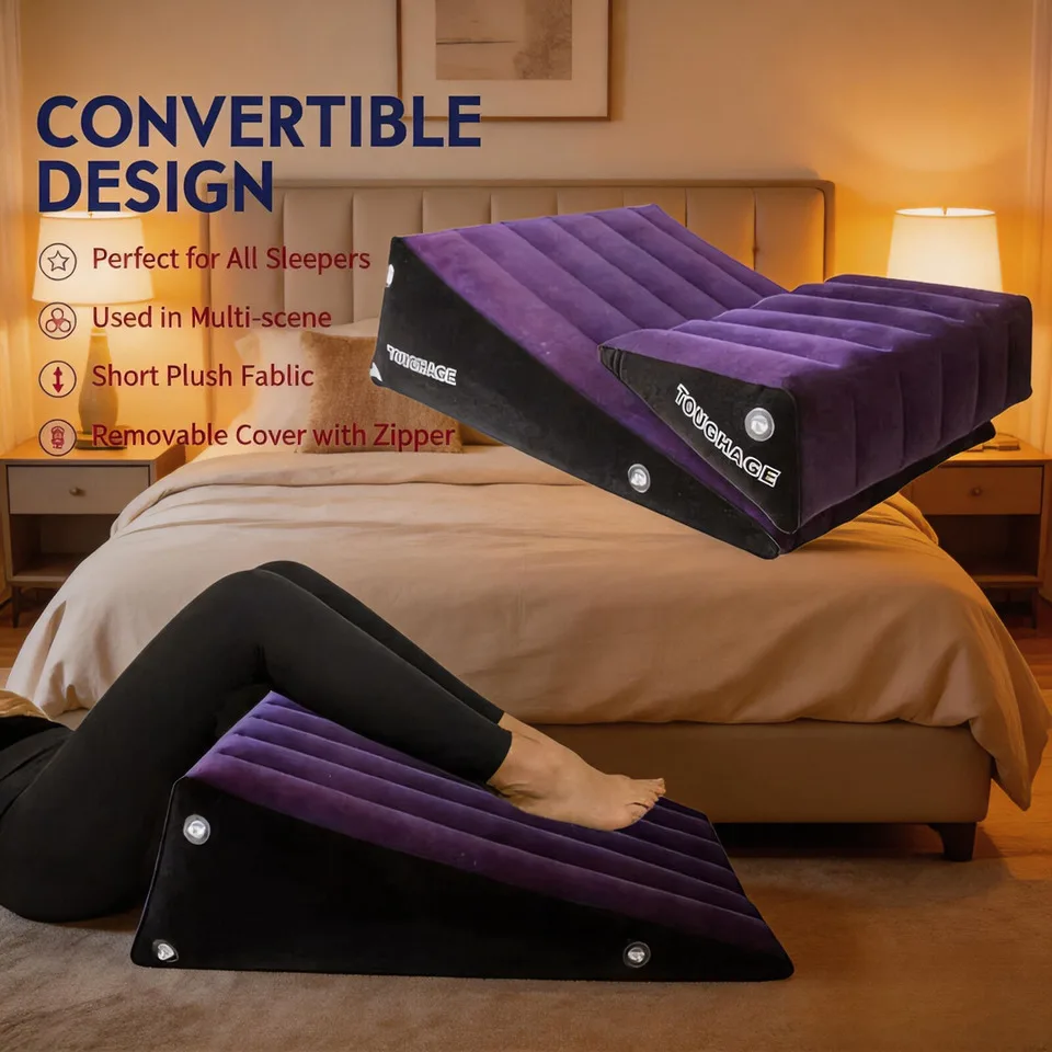 

Inflatable Cushion Set 2pcs Triangle Pillow PVC Flocking Ramp Combo Furniture Body Support Bed Air Mattress Home Travel Ramp Pad