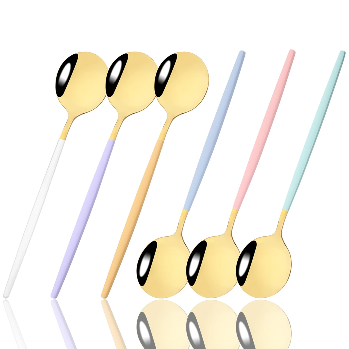 

6Pcs Colorful Gold Spoon Cutlery Set Dinner Spoon Dinnerware Set Dessert Salad Spoon Stainless Steel Tableware Kitchen Flatware