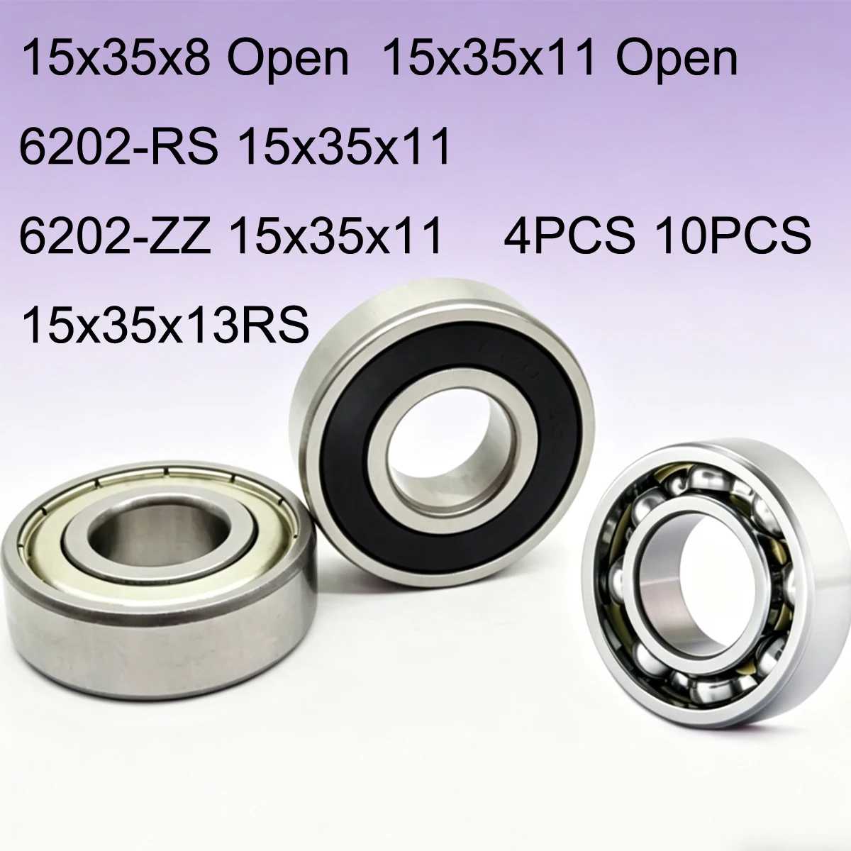 Ball Bearing Open 15x35x8 6202RS 6202-ZZ 15x35x11 15x35x13mm Metal