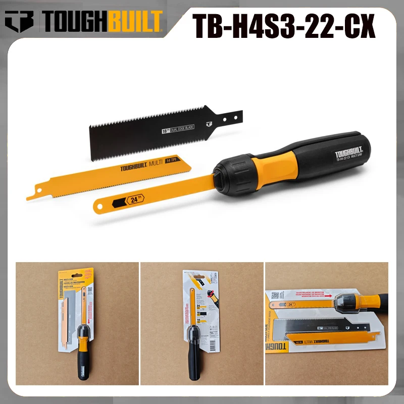 TOUGHBUILT TB‑H4S3‑22‑CX Multi‑Saw Quick Release Hand Saw Kit 3‑Blades for Wood Metal Drywall Cutting