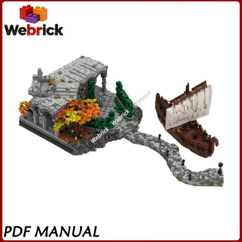 Ancient Forest Elf Coastal Wharf MOC Building Blocks Magical Seaport Village Scenery Bricks Desktop Decoration Toy