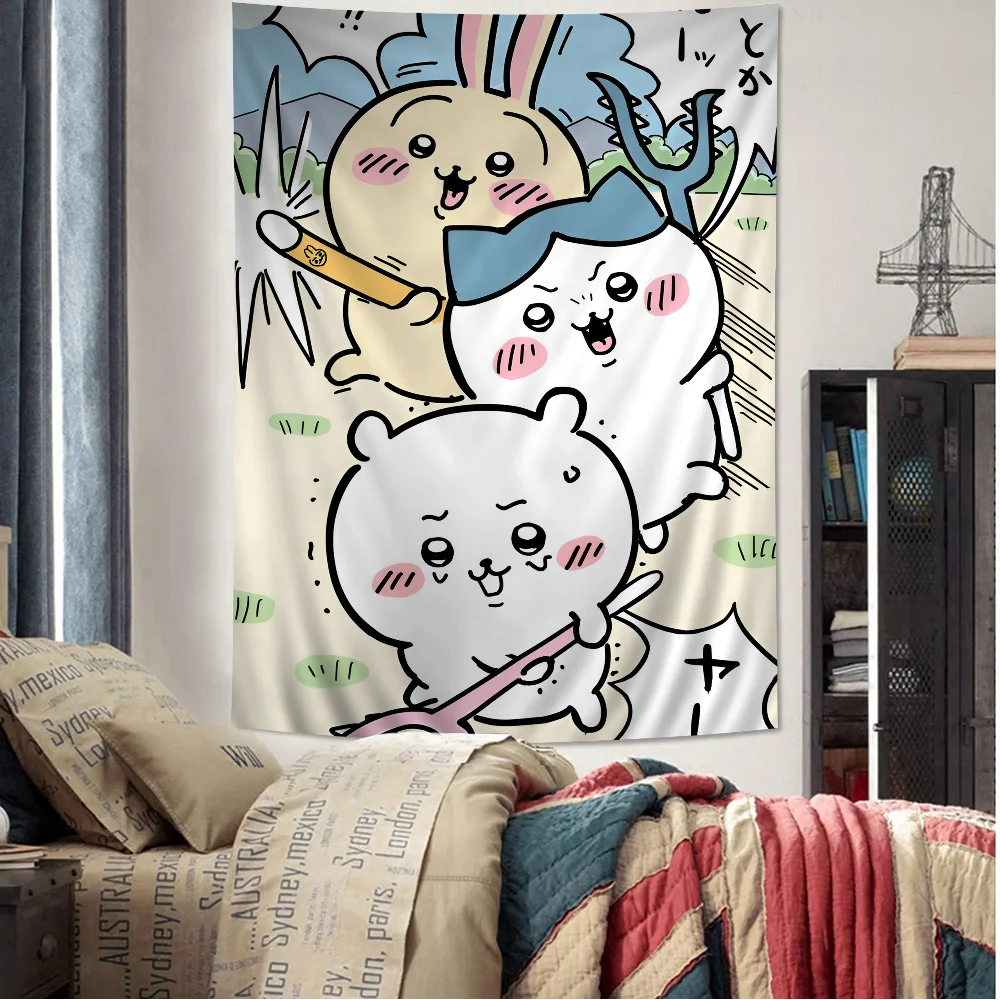 Cute Cartoon Chiikawa DIY Wall Tapestry Hanging Tarot Hippie Wall Rugs Dorm INS Home Decor