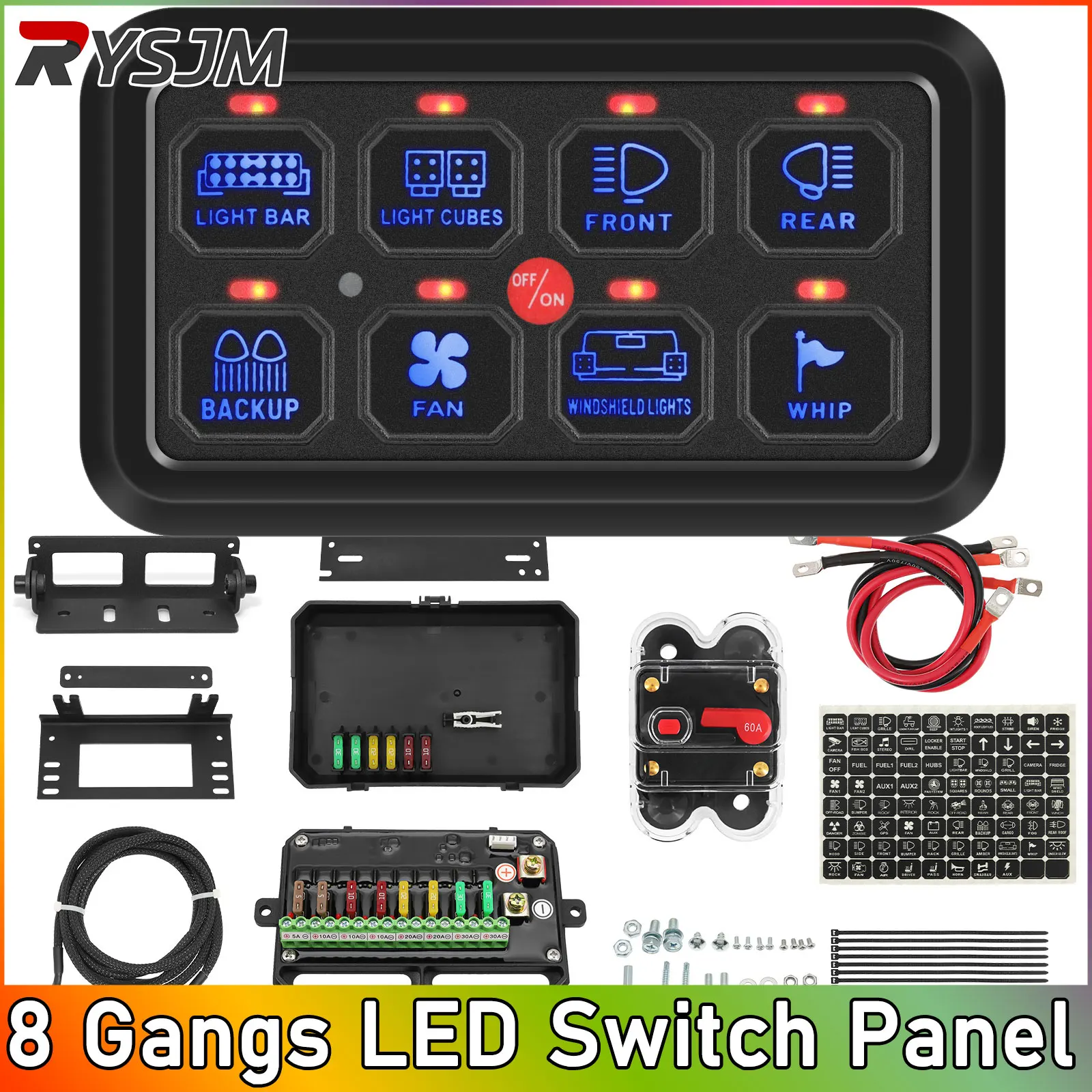 8 Gangs LED Switch Panel  600W-1200W 12V Light On-Off Control Relays System Slim Electronic Relay System for SUV Boat Caravan