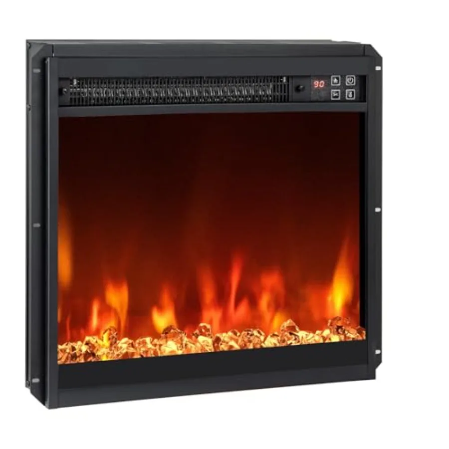18 Inch Recessed Fireplace Heater, Electric Fireplace Insert w/Multi-Color Flame and Crystal Ember Bed, Remote Control, 9H Time