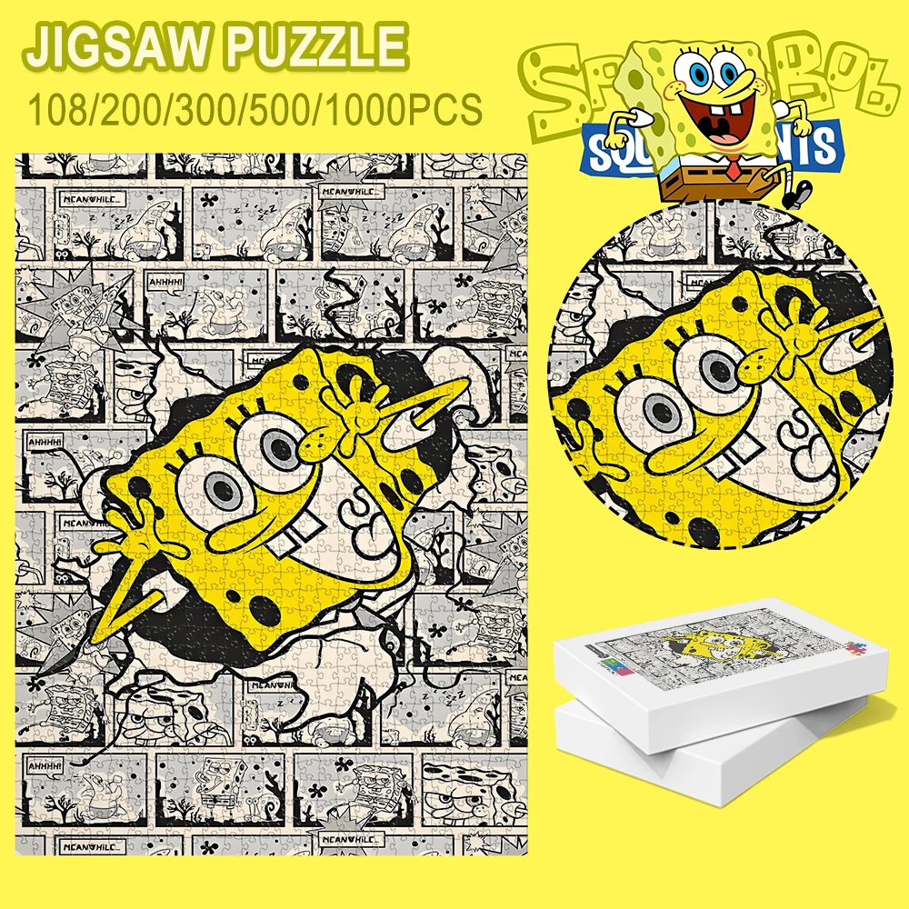 SpongeBob SquarePants Gioco puzzle da pavimento in legno stile fumetto Conteggi vari pezzi - 108/200/300/500/1000 pezzi disponibili