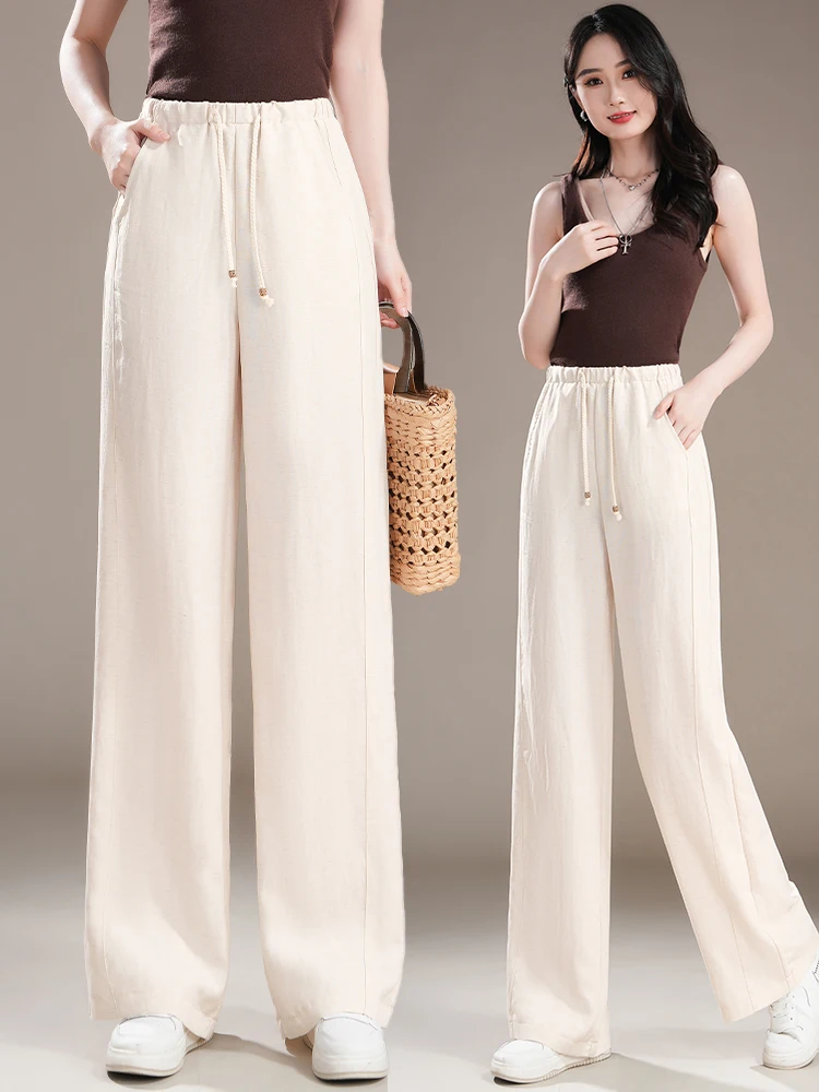 

High Waist Linen Wide Leg Pants Women Summer Thin New Style Casual Loose Fit Sun Protection Straight Leg Trousers