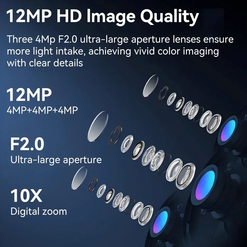 PEGATAH 6K 12MP كاميرا واي فاي خارجية ثلاثة شاشات ثلاثة عدسات 10X Zoom PTZ تتبع تلقائي كاميرا أمان إنذار مرئية مسموعة