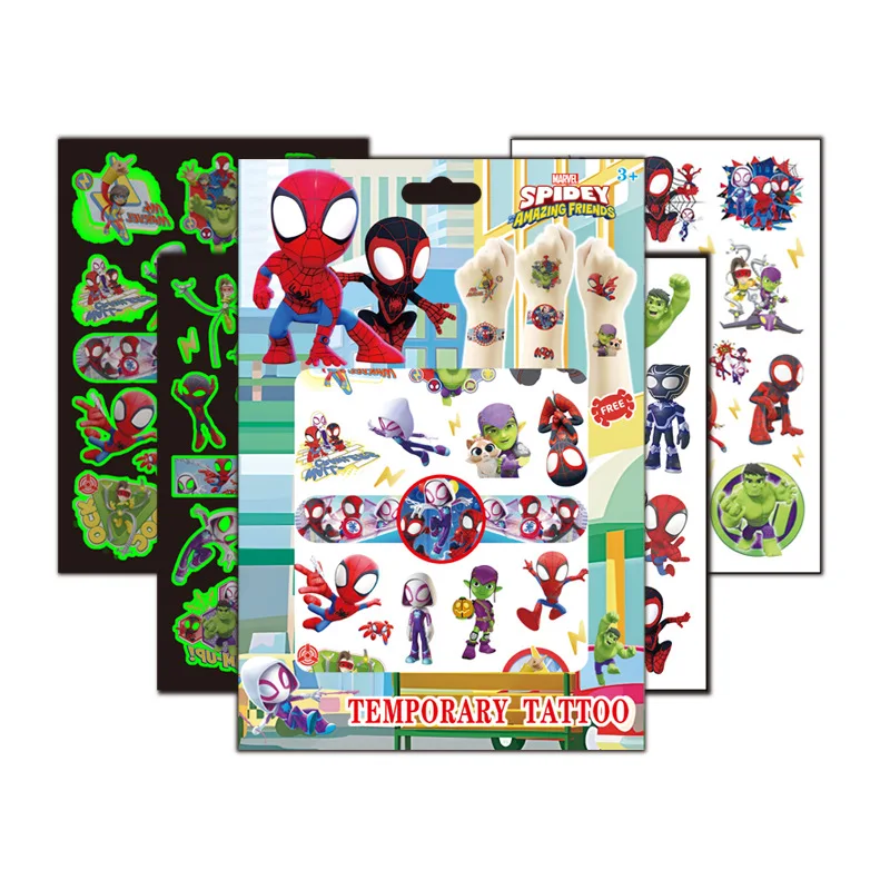 4Pcs/set Disney Luminous Spiderman Tattoo Stickers Waterproof Stitch Frozen Sticker Birthday Party Supplies Decoration Kids Gift