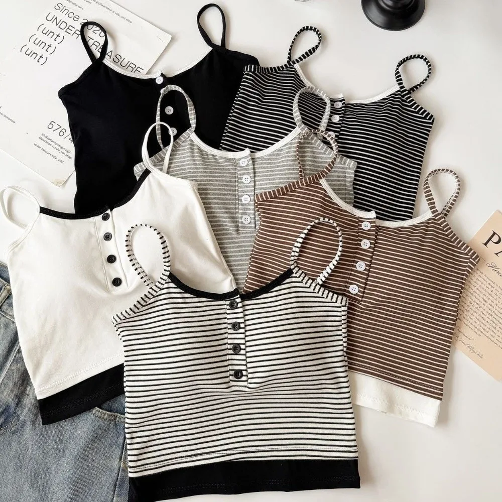 

Stripe Pattern Stripe Skinny Vest Tops Sleeveless Beauty Back Camisole with Bra Pads Tanks Tops Slim Fit Y2K Slim Crop Top Club