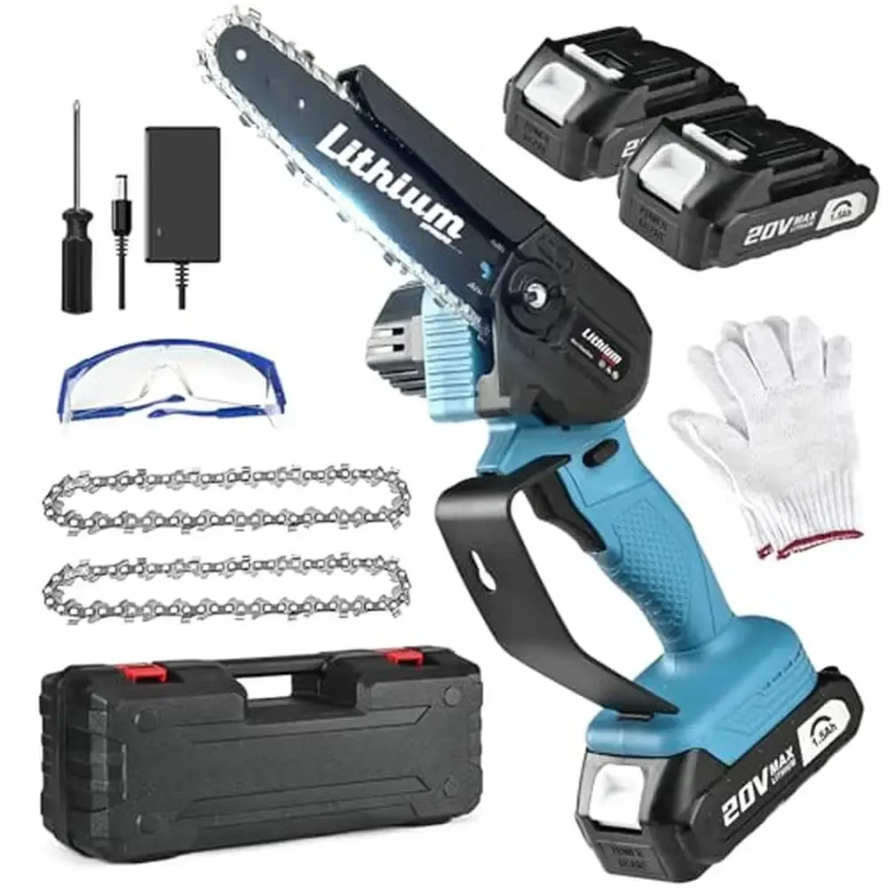 Cordless Mini Chainsaw 6-Inch Battery Powered Electric Chain Saw with 2 Batteries 40V Precise Cutting 19.2 Ft/s Large Capacity