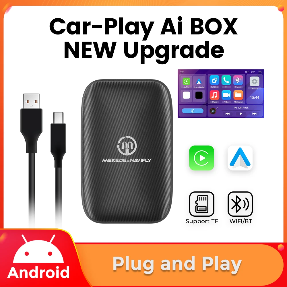 

Wireless and Wired CarPlay Android Auto Ai Box Support Netflix YouTube Mirror Link Universal Car Navigation GPS Adapter WIFI BT
