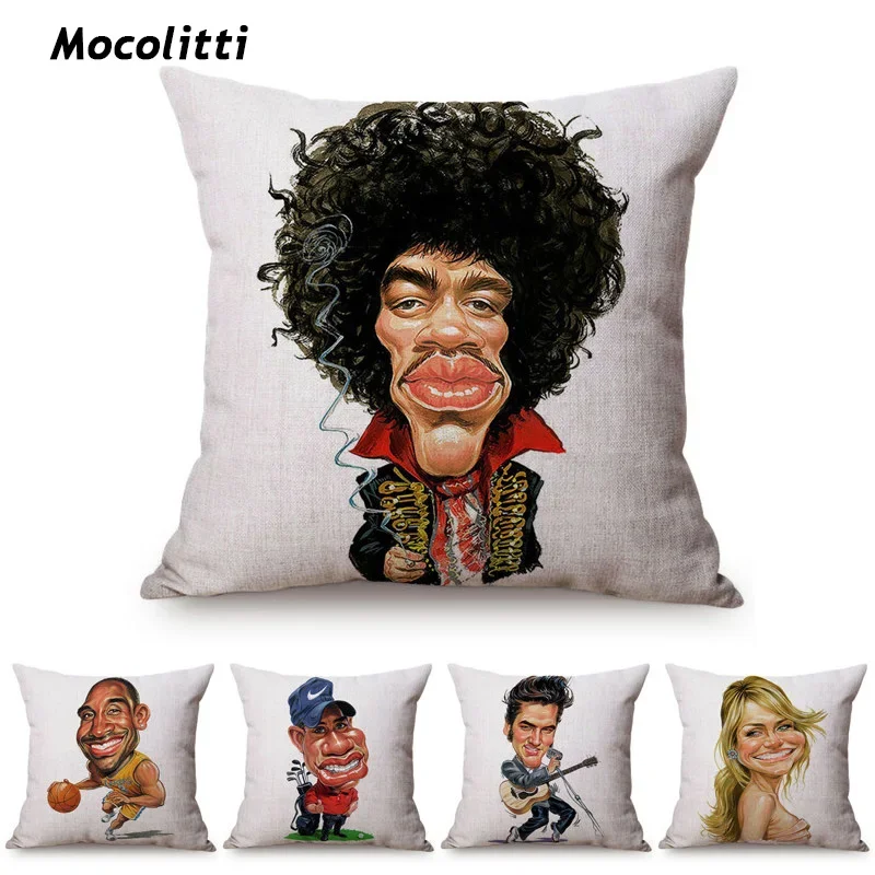 Funny Caricature Abstract Celebrity Portrait Cushion Cover Decorative Throw Pillow Case Cute Star Poster Sofa Pillowcase cojines