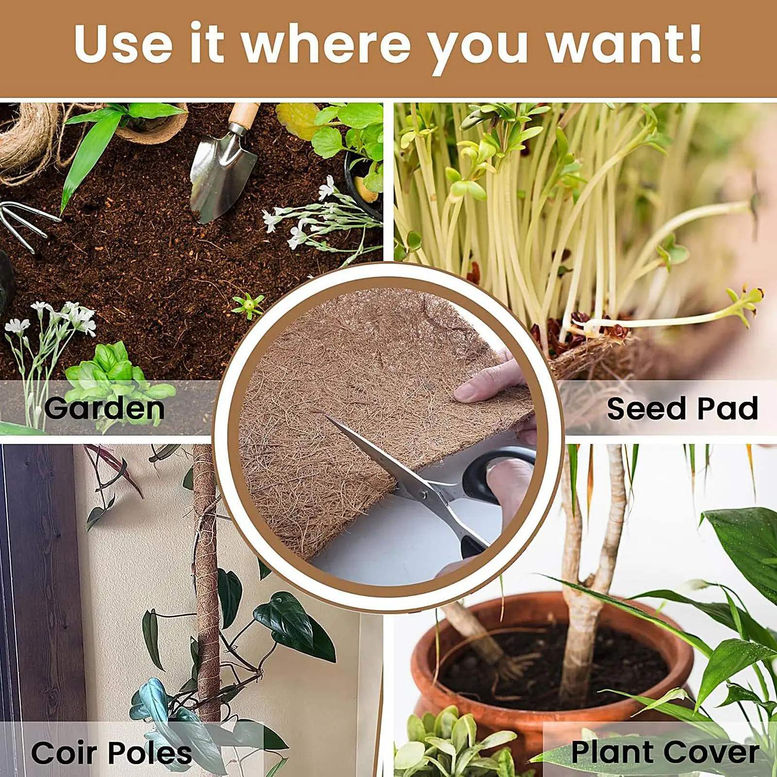 Revestimiento de macetero de fibra de Coco para jardín, relleno de macetas, revestimientos de cesta reutilizables, almohadilla de drenaje en rollo para decoración de jardín, caja de ventana