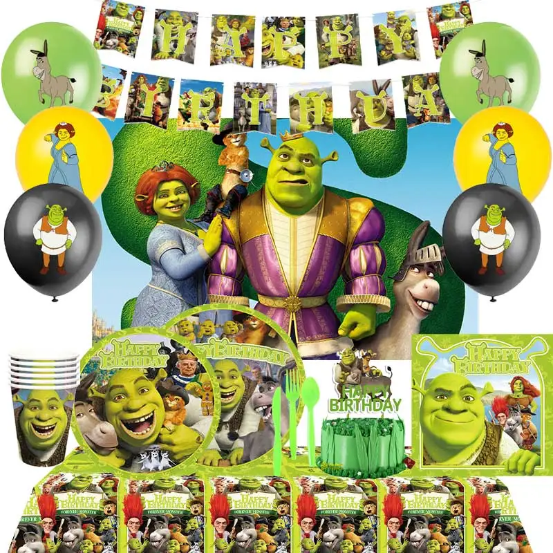 Monster Shreek Birthday Party Supply Tableware Plate Banner Baby Shower Cake Topper Donkey Balloon Backdrop Banquet Room Decor