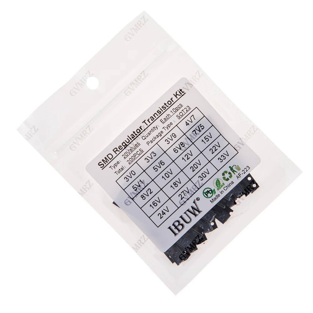 200PCS 3V 20Values SMD Regulator Transistor Kit SOT23 (3V-33V) for Arduino DIY Electronic Voltage Regulation Project 3V 9V