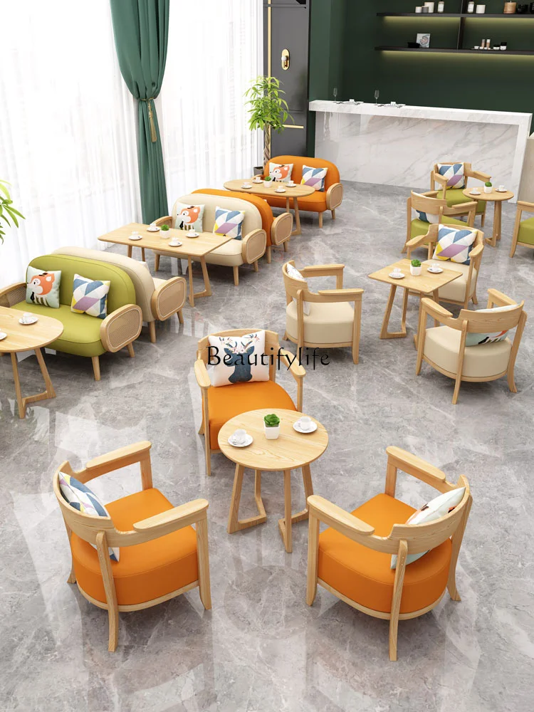 Customized Commercial Restaurant Coffee Shop Table and Chair Dessert Milk Tea Shop Book Bar Leisure Sofa Combination