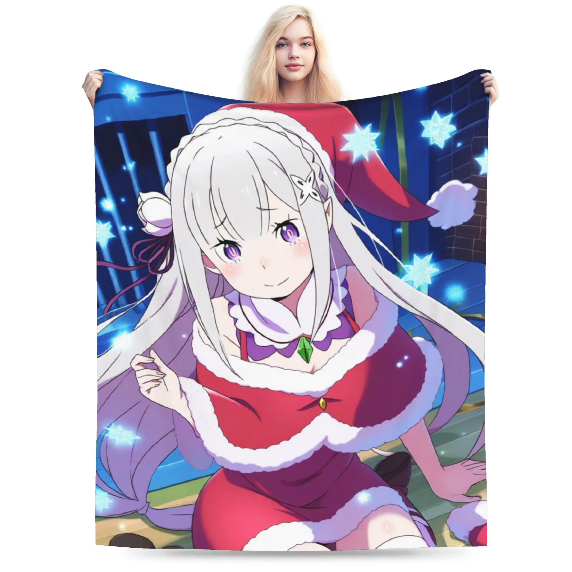 R-Re Zero Emilia Anime Blanket Flannel Textile Decor  Breathable Warm Throw Blankets for Bedding Office Bedspreads