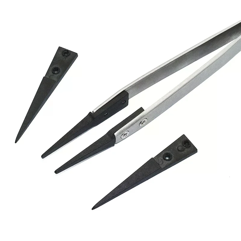 Precision Anti Static ESD Tweezers Replaceable Tips Conductive Plastic Head Tweezers For Electronic Soldering
