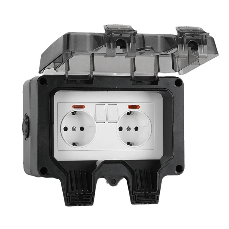 Waterproof Socket Outdoor Wall Power Socket IP66 Waterproof Weather Dust Proof Sockets For Garden Garage Basement EU Plug