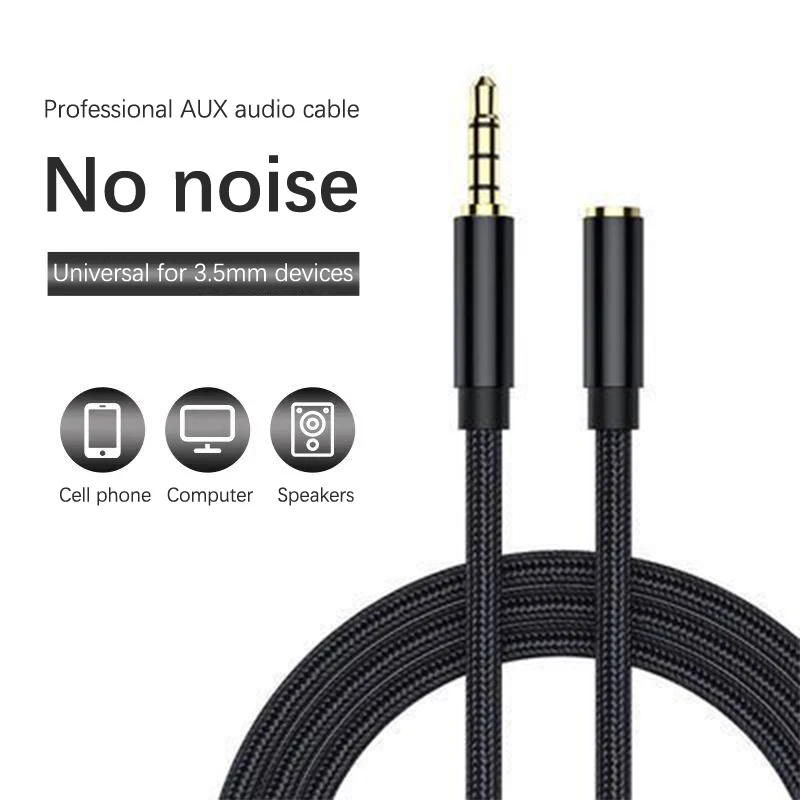 Earphone Extension Cable Nylon Aluminum Alloy Grade Audio Cable 3.5mm Speaker Male To Female Connection Extension Cable