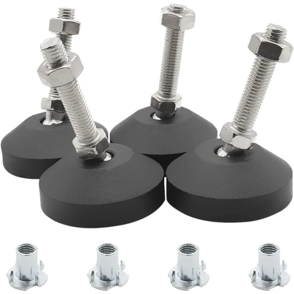 

4 Pcs M8 Leveling Feet with T-Nut, Anti Skid Threaded Rubber Feet, Adjustable Swivel Levelers for Furniture Feet, Heavy