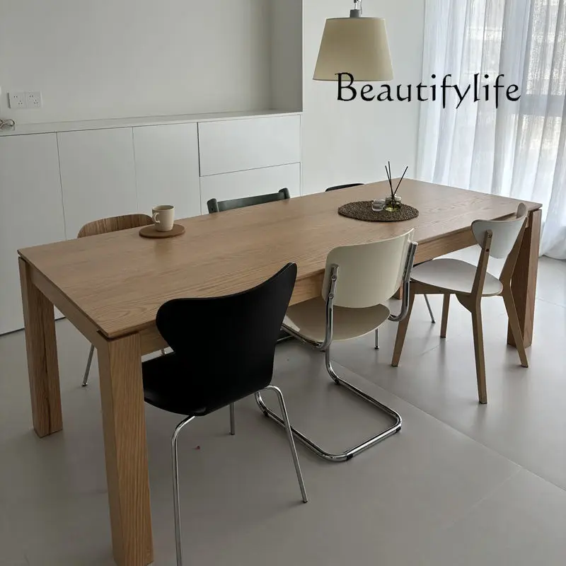 

Nordic minimalist solid wood dining table oak rectangular log style modern living room large long table workbench