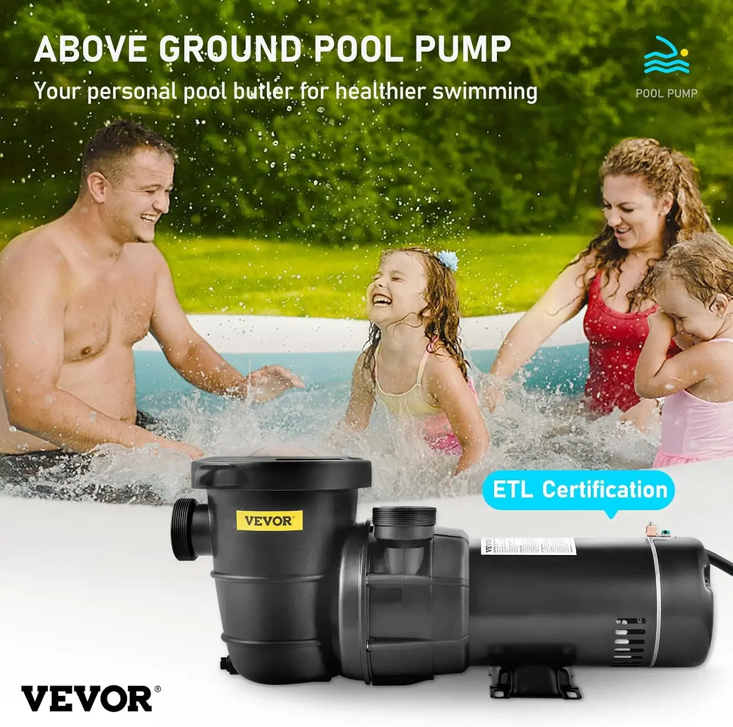 Swimming Pool Pump, 1.5 HP 115 V, 1100 W Single Speed Pumps for Above Ground Pool w/Strainer Basket, 5280 GPH Max. Flow, Certifi