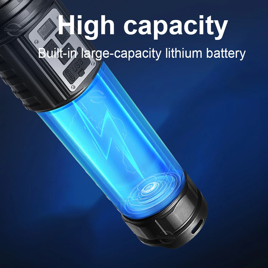 2025 Most Powerful LED Flashlight USB Rechargeable High Power Led Torch ABS Multifunctional Tactical Flashlight with COB Light