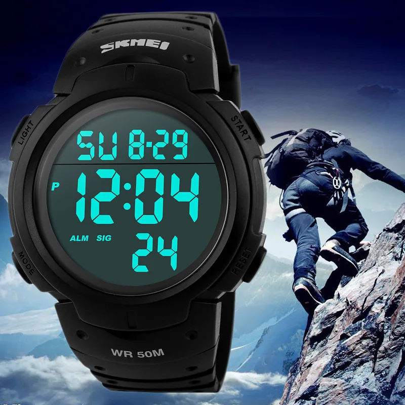 SKMEI Big Dial Fashion Simple Watches Outdoor Sport Watch Men Calendar PU Strap 5Bar Waterproof Digital Watch reloj hombre