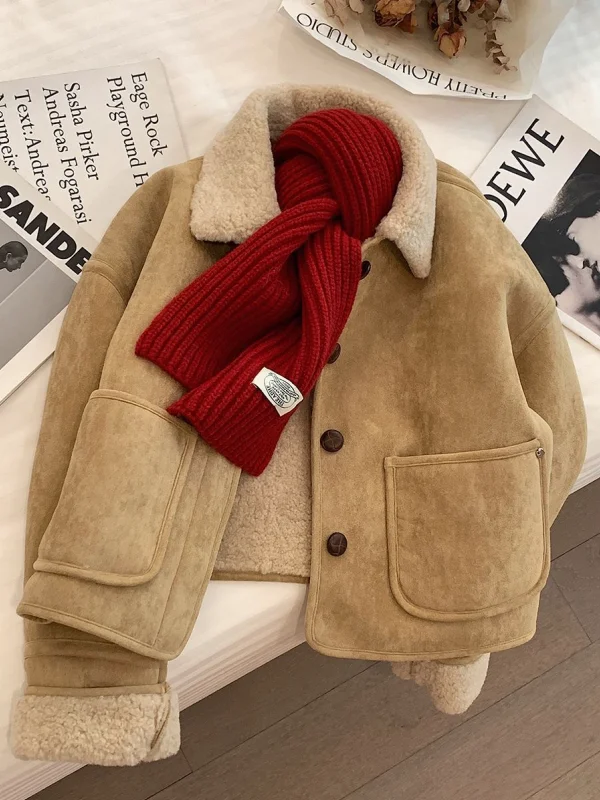 

Thiened Large Size 300 Pou Design Khaki Lamb Fur Skin Inteated Coat Women's Winter Turn-down Collar Coat 2