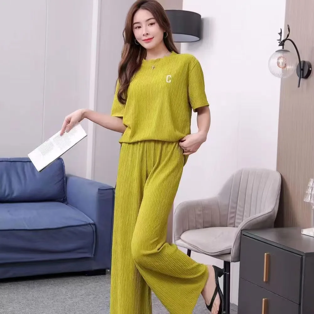 Women\'s New Casual Pajamas Homewear Suit Summer Outside the Leisure Short-Sleeved Thin Section Loose Homewear Two-Piece Set