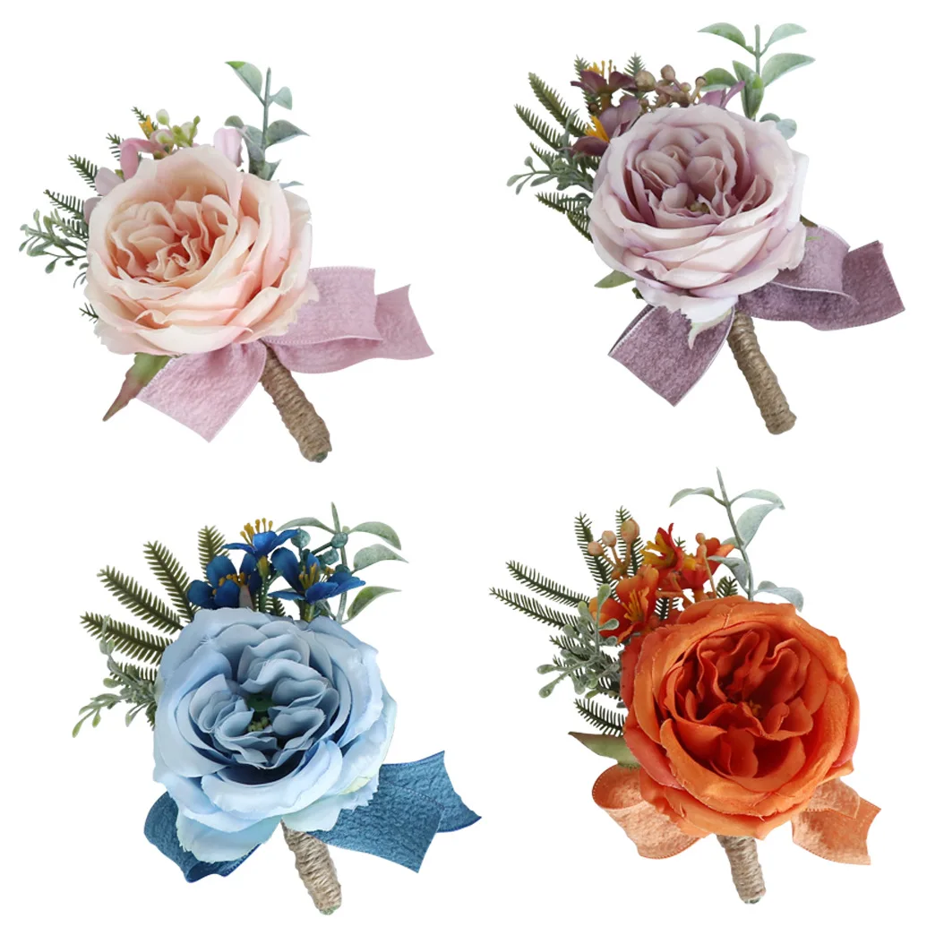 Boutonniere And Wrist Corsage European and American Forest Wedding Bride Opening Celebration Guests Simulated Rose Bracelet