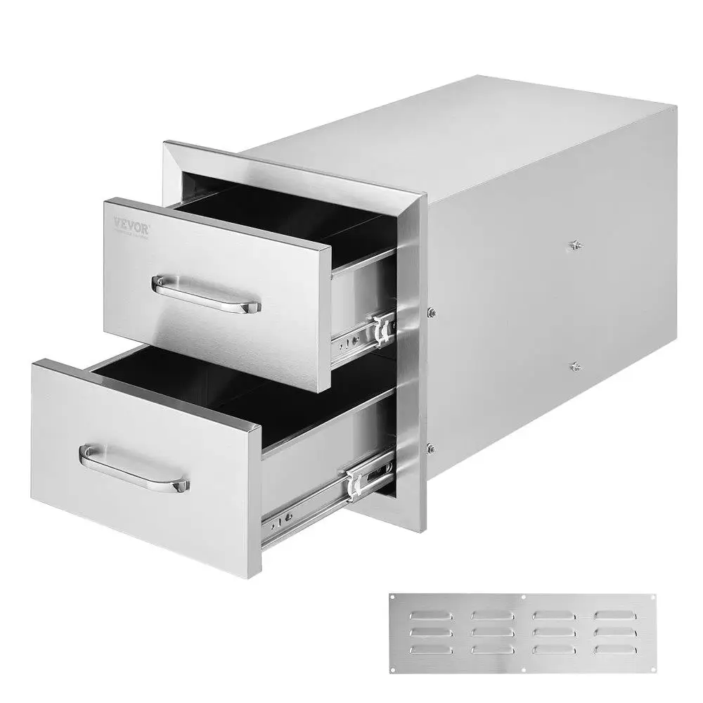 

for outdoor Kitchen Drawers 14W x 14.4H x 23D Flush-Mount Double BBQ Drawers Stainless Steel with Handle for outdoor Kitchen