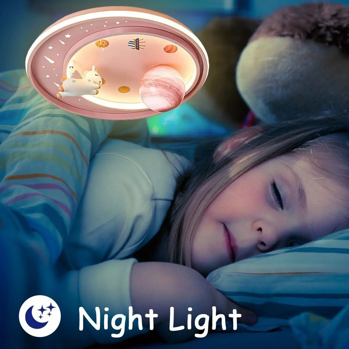 Dimmable LED Ceiling Light with Remote Control, Cartoon Unicorn Design for Kids Bedroom and Living Room