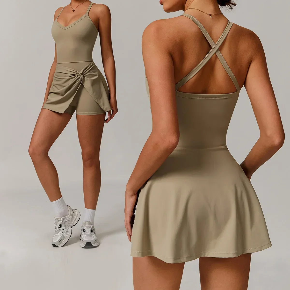 

Новая цельная юбка для женщин, летние безопасные юбки для йоги и тенниса, тренажерный зал, гольф, бег, спорт, фитнес, с подушечками на груди, антибликовая танцевальная юбка