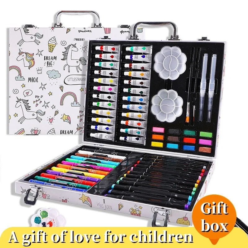 66Pcs Kids Art Painting Supplies Set, Watercolor Markers Wooden Paint Brushes Drawing Kit for Students Children Art Crafts