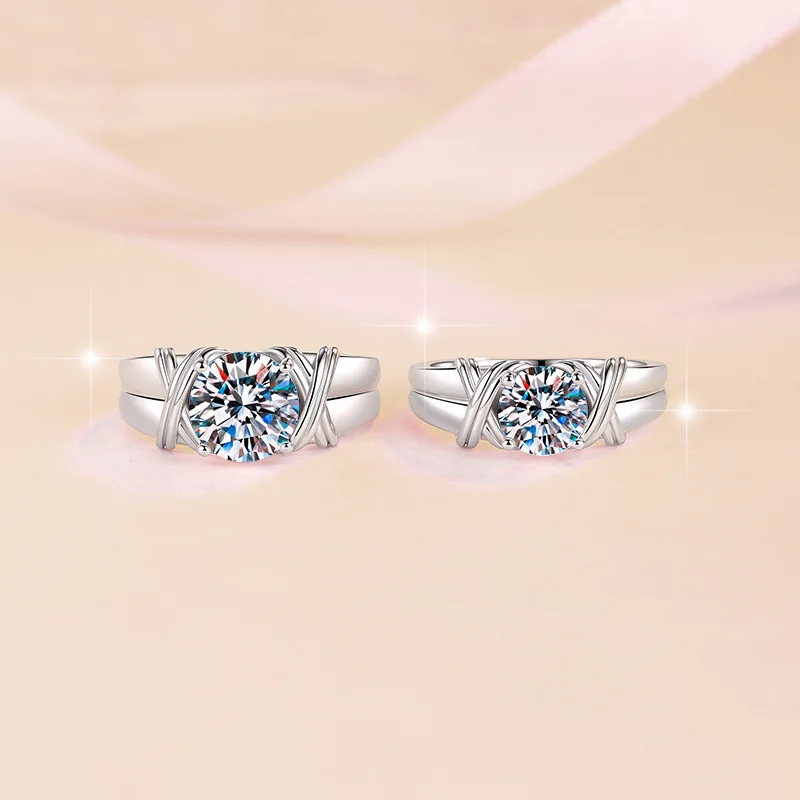 Light contrast of luxury cross wrap adjustable open ring for women with 2ct moissanite against brushed PT950 platinum fixtures
