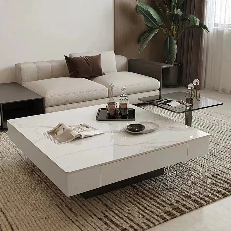 

Light luxury style modern minimalist square rock slab coffee table large and small apartment living room home minimalist