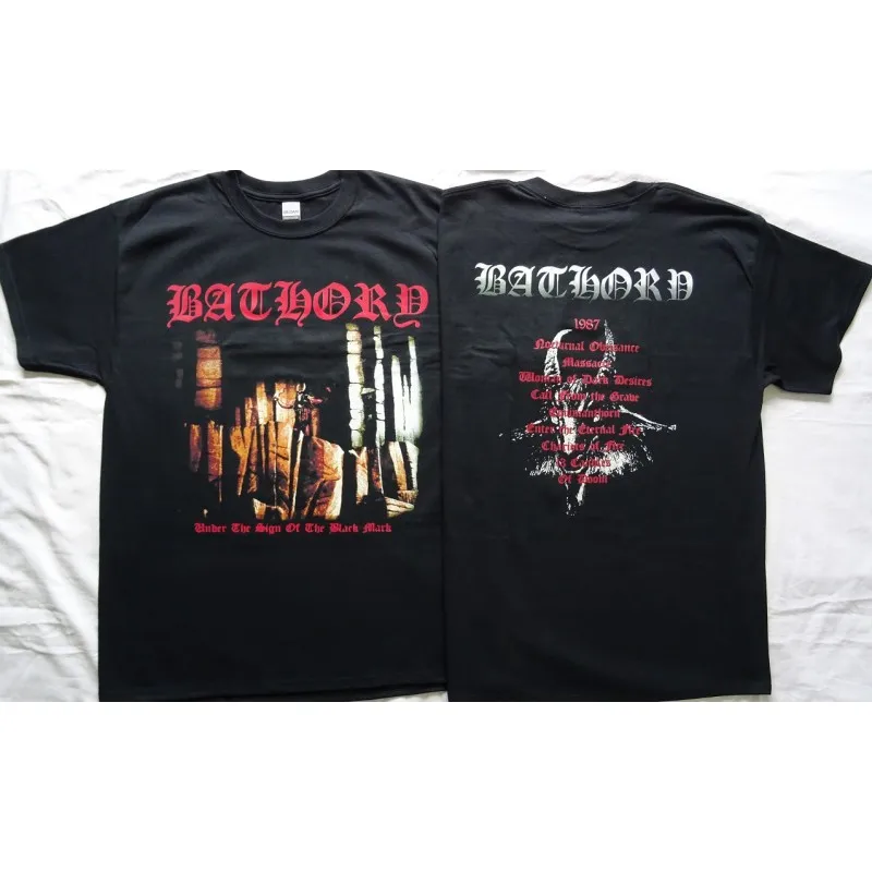 Men's and Women's Short Sleeve Retro Metal Band Tops Brand T-shirt Bathory Under The Sign of The Black Mark T-Shirt Oversize Tee