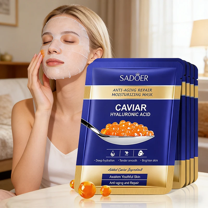 5 pièces SADOER Caviar acide hyaluronique masques hydratants pour le visage éclaircissant raffermissant masque hydratant produits de soins de la peau du visage