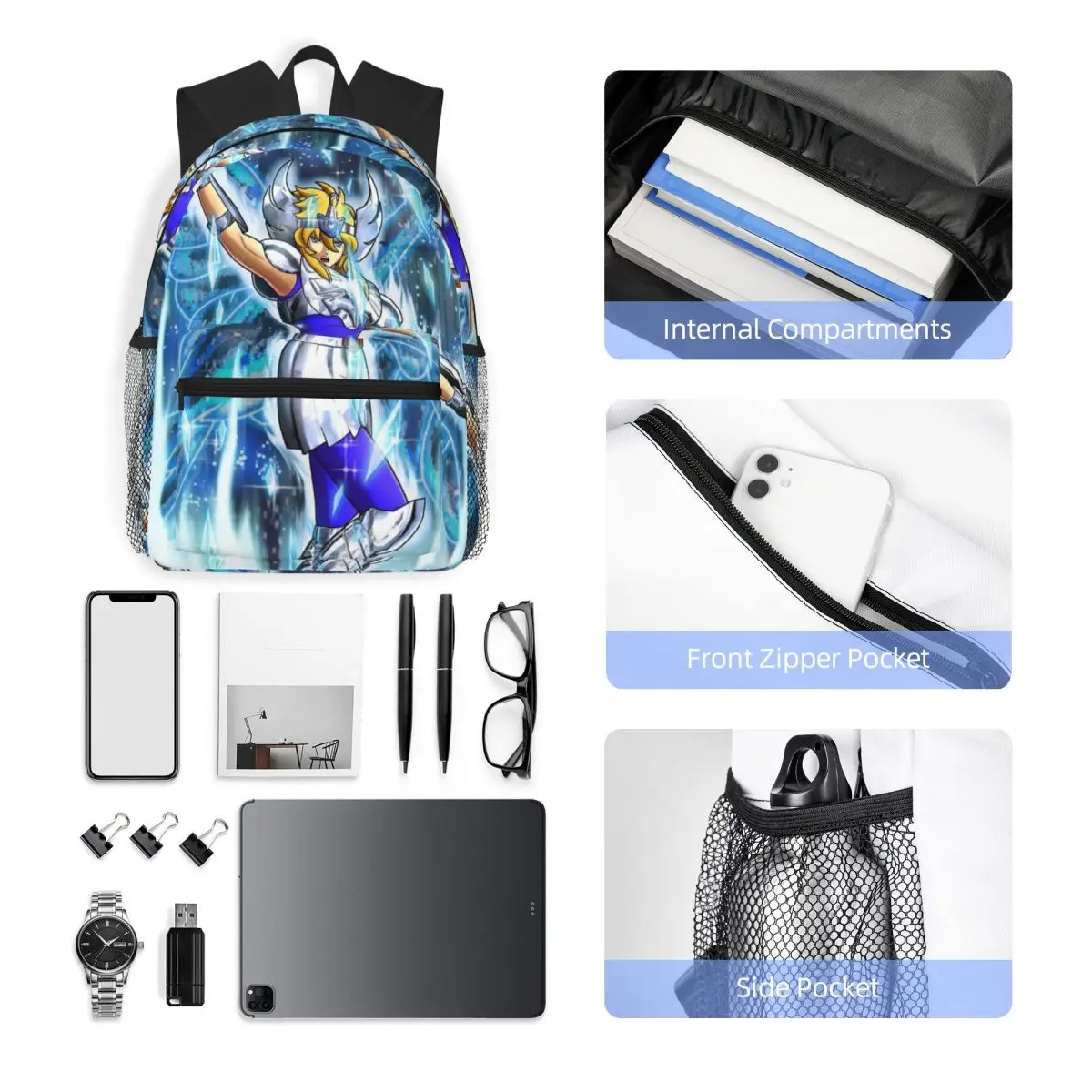 애니메이션 궁수자리 시그너스 히요가 학생 백팩 스쿨 백 하이킹 여행 데이팩 남녀 공용 책가방 숄더백